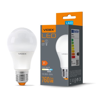 A60 LED-lampa 8W E27 - kallvit, 230V, 760lm, förbrukning 8W