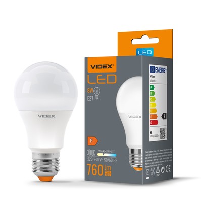 A60 LED-lampa 8W E27 - varmvit, 230V, 760lm, förbrukning 8W