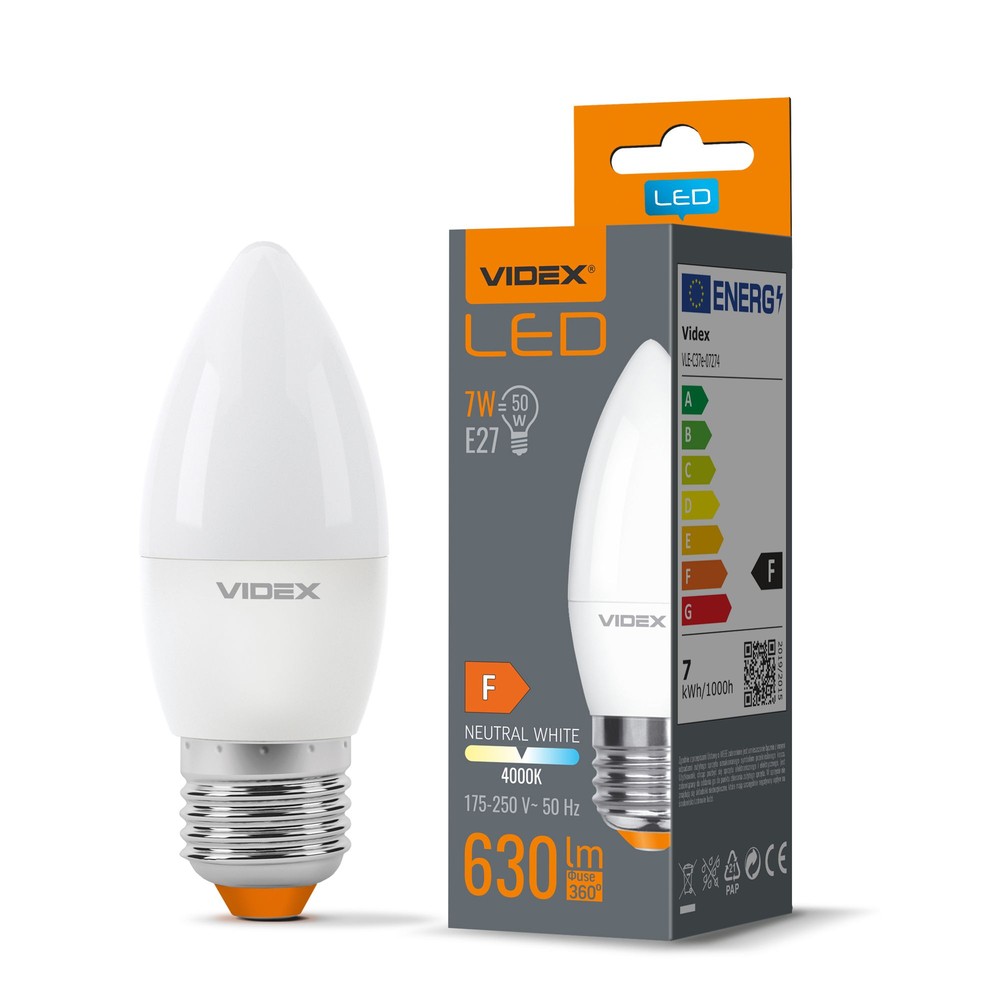 C37 LED-lampa 7W E27 - neutralvit, 230V, 630lm, förbrukning 7W - Kulör : Neutral