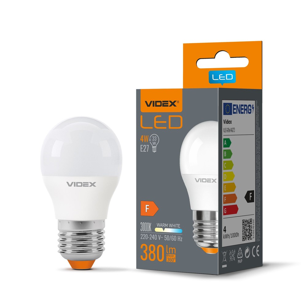 LED-lampa 4W E27 - G45, varmvit, 230V, 380lm, förbrukning 4W - Kulör : Varm