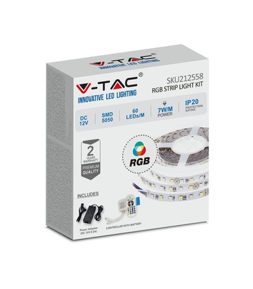 5m 7W/m RGB LED-strip kit - 12V DC, IP20, 60 LED per meter