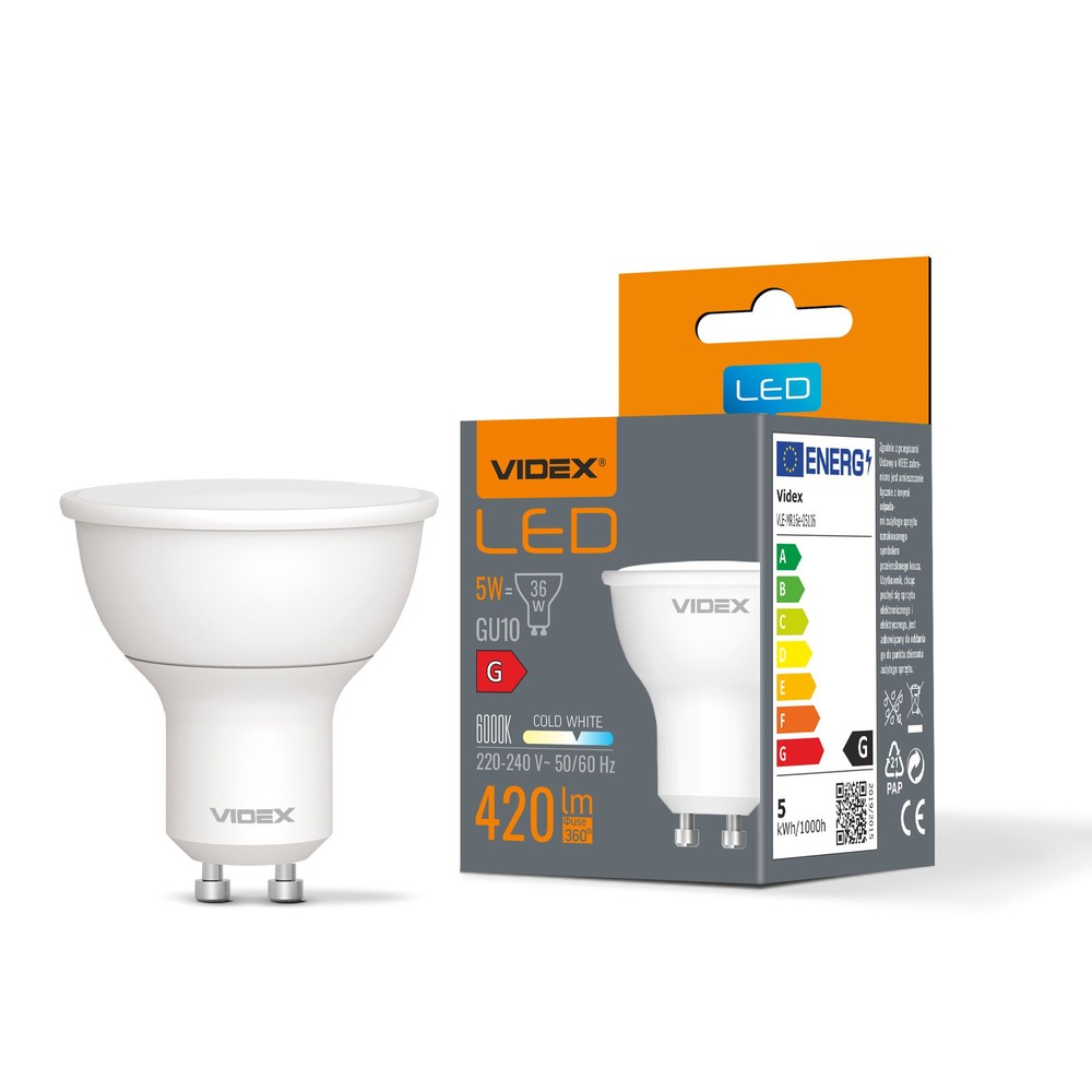 LED-lampa 5W GU10 - kallvit, 230V, 420lm, förbrukning 5W - Kulör : Kall