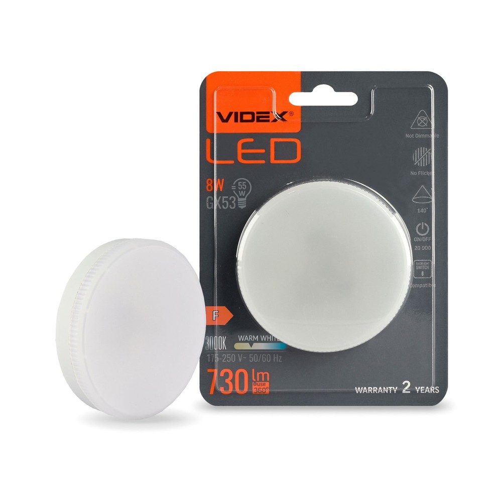 LED-lampa 8W GX53 - varmvit, 230V, 730lm - Kulör : Varm