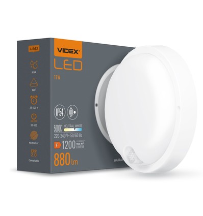 11W LED taklampa med sensor - IP54, IK07, 120°, 5000K, Bulkhead