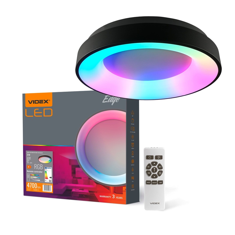 Edge Taklampa 72w Led Dimbar Med Fjarrkontroll Rgb Svart 230v Ljusstyrka 7500 Förbrukning 72 Dimbar : Via Fjarrkontroll Kulör : Kall