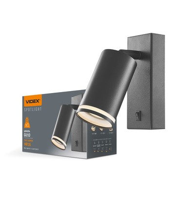 GU10 väggmonterad spot med strömbrytare - Svart, aluminium, IP20 inomhus, utan ljuskälla