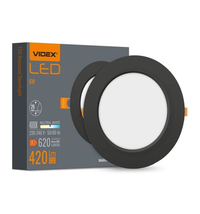 LED infälld spotlight 6W - rund, svart, neutralvit, 230V, 620lm