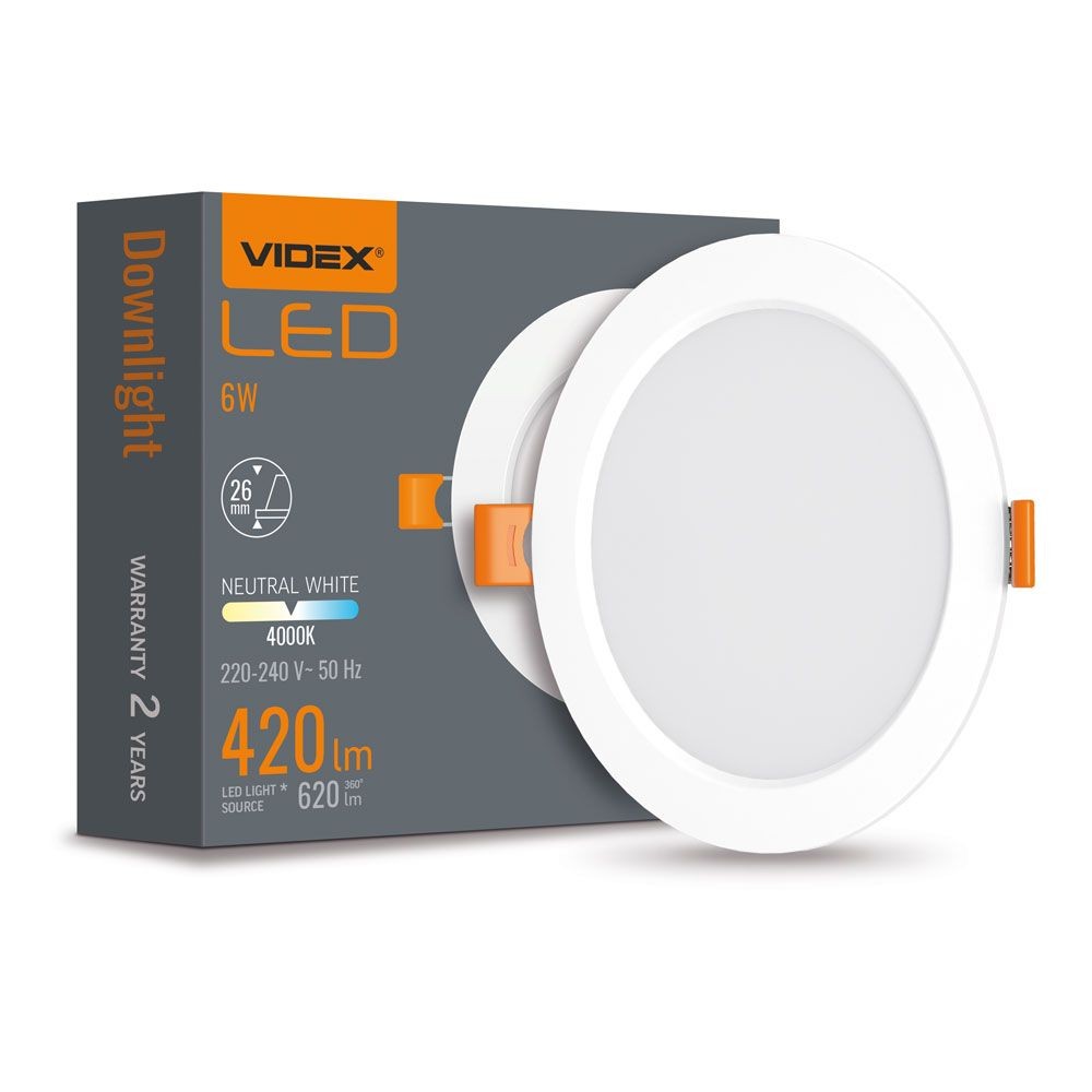 LED downlight 6W - rund, neutralvit, 230V, 620lm - Kulör : Neutral