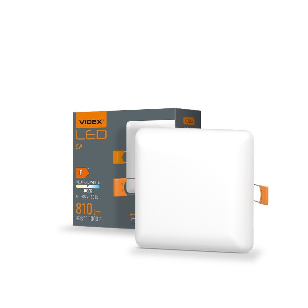 LED infälld spotlight 9W - Fyrkantig, neutralvit, utan ram, 230V, 1000lm, förbrukning 9W - Kulör : Neutral