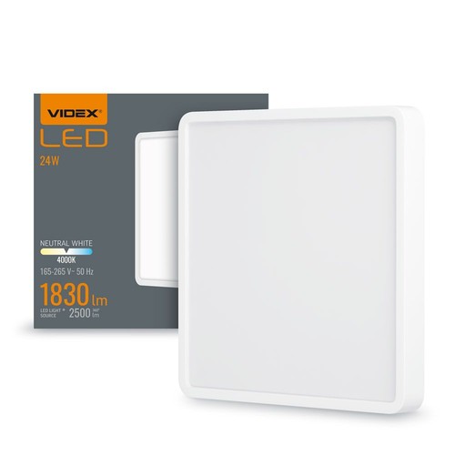 24W LED utanpåliggande panel, 4000K - 2500lm, 19,2 x 19,2 cm, svart kant, IP20 inomhus