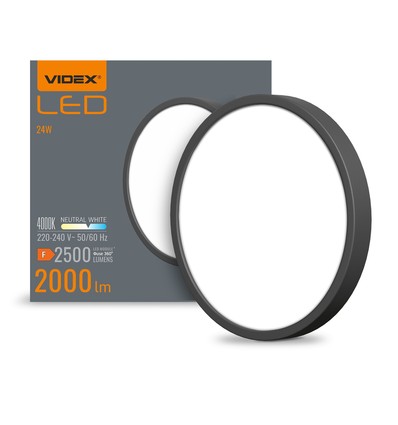 20W Ø26,4cm LED taklampa - 2000lm, 4000K, svart kant, 170 grader, IP20 inomhus