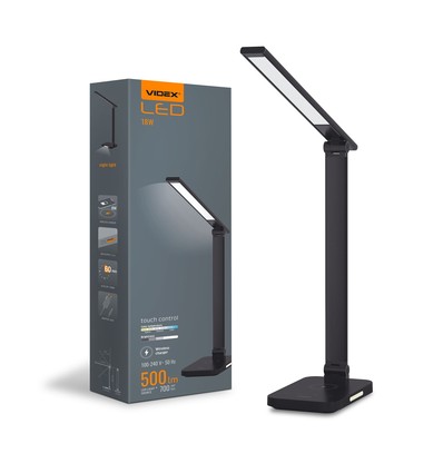 18W LED skrivbordslampa med trådlös laddning - 700lm, 5-stegs dimbar, CCT justerbar, svart, flicker free