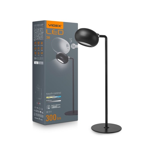 3W LED bordslampa, svart - Uppladdningsbar, dimbar, CCT, USB-C, upp till 15 timmars batteri