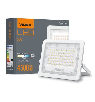 50W LED strålkastare med sensor - 4500lm, IP65, PIR rörelsesensor, utomhus, vit/grå