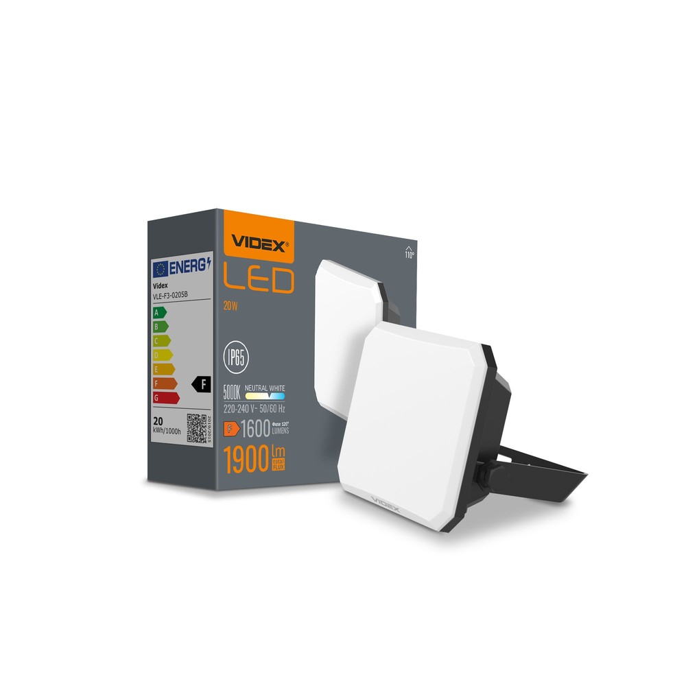 Flood spotljus 20W - LED, 5000K, 230V, 1600lm, förbrukning 20W - Kulör : Neutral