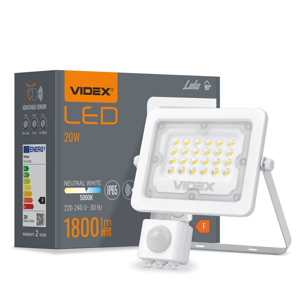 Luca strålkastare 20W - LED, PIR-sensor, neutralvit, 230V, ljusstyrka 1800, förbrukning 20 - Kulör : Neutral