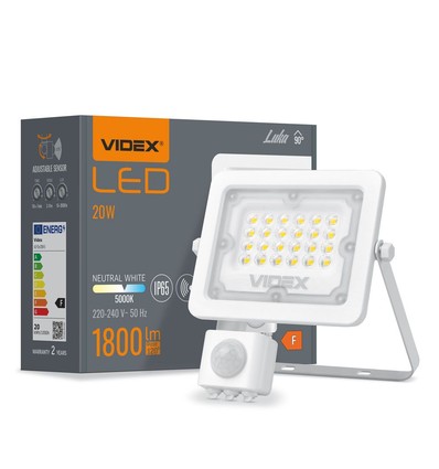 Luca strålkastare 20W - LED, PIR-sensor, neutralvit, 230V, ljusstyrka 1800, förbrukning 20