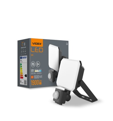 Floodstrålkastare 20W - LED, med rörelsesensor, PIR, 5000K, 230V, 1600lm, förbrukning: 20W