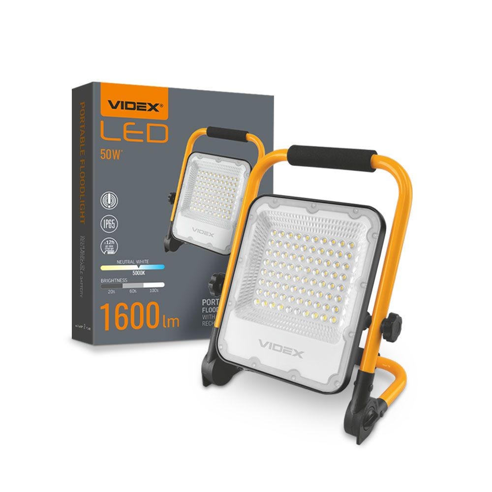 Emeka spotlight 50W - LED, uppladdningsbar, flood, neutralvit - Dimbar : 3-stegs, Kulör : Neutral