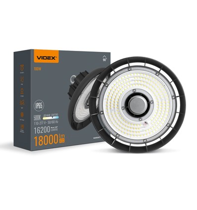 100W LED High Bay, 180lm/W - IP65, 5000K, 120 grader, svart, industrilampa