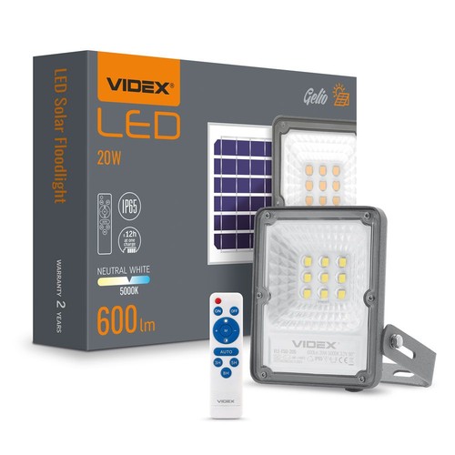Gelio projektor 20W - LED, solcell, neutralvit, ljusstyrka 600