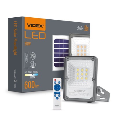Gelio projektor 20W - LED, solcell, neutralvit, ljusstyrka 600