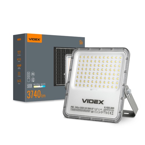 30W Solara LED strålkastare med solcell - 3740lm, IP65, 5000K, 96Wh batteri, aluminium, utomhus