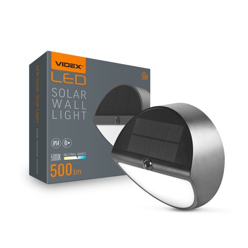 500lm solcellsvägglampa med sensor - IP54, 5000K, svart, 220x220mm, rörelsesensor