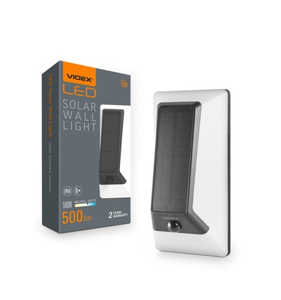 500lm Solara LED vägglampa med sensor - IP54, 5000K, svart, solcell, utomhus