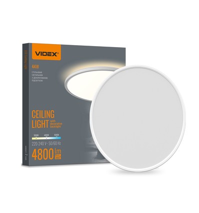 44W LED taklampa med bakgrundsljus, CCT - 109lm/W, IP54, Ø50cm, vit kant, 3 ljusfärger