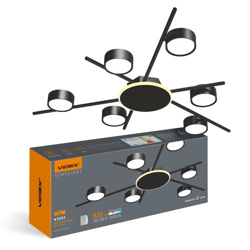 6x GX53 taklampa med backlight, 9W - Svart, 2700K, 830lm, IP20, utan ljuskälla för GX53 sockel