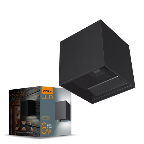 6W fyrkantig vägglampa med upp/ned ljus - IP54, svart, 2700K, justerbar spridning, inkl. ljuskälla