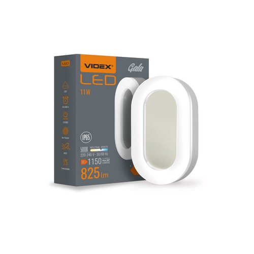 Oval Sensor Vägglampa m/PIR – 11W, IP65, IK07, 5000K, Vit