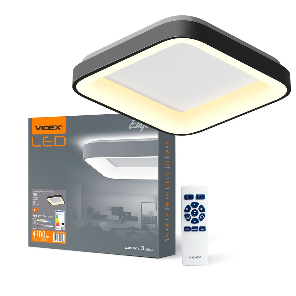 Edge Taklampa 72w Led Svart 230v 7500lm Förbrukning 72w Dimbar : Via Fjarrkontroll Kulör : Kall
