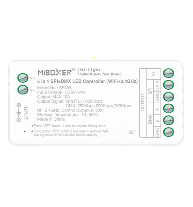 5i1 löpljus DMX+SPI+WIFI strip controller - RF, 12V/24V, RGB+CCT