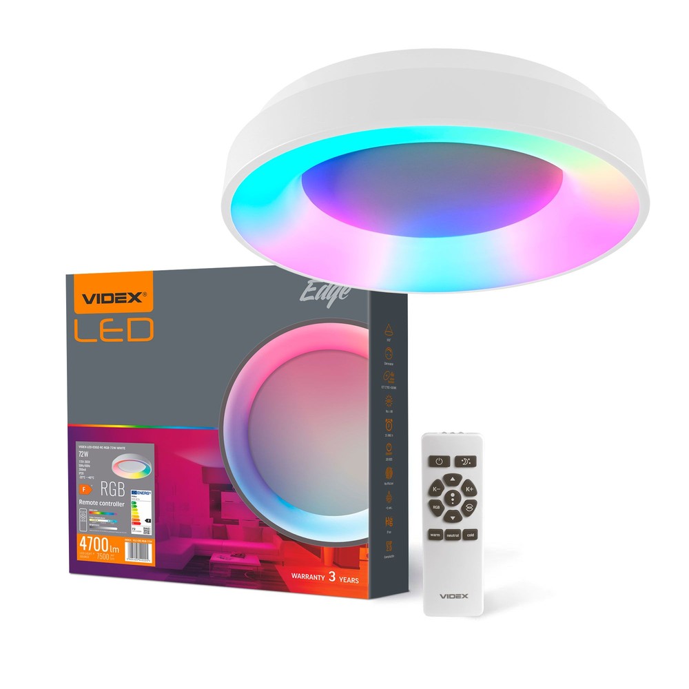 Edge Taklampa 72w Led Dimbar Med Fjarrkontroll Rgb Vit 230v Ljusstyrka 7500 Förbrukning 72 Dimbar : Via Fjarrkontroll Kulör : Kall