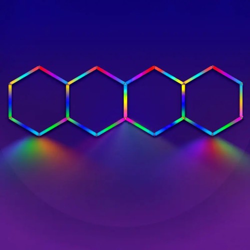 4 st. Hexagon RGBIC komplett set 70W - Inkl. bluetooth-kontroller och strömförsörjning