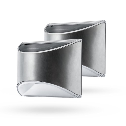 2 st. Solcellsvägglampa LED - Silver, Snygg väggeffekt, utomhus