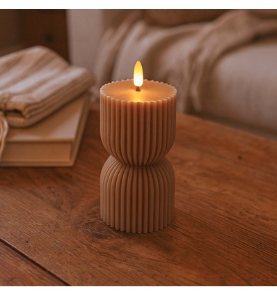 LED Timglas ljus 13,5cm, lågeffekt, brun - Ø7,5cm, fjärrkontroll, timer, äkta vax