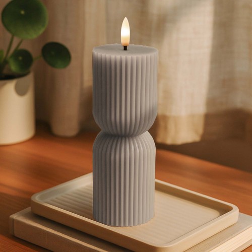 LED Timglas ljus 23cm, lågeffekt, grå - Ø7,5cm, fjärrkontroll, timer, äkta vax