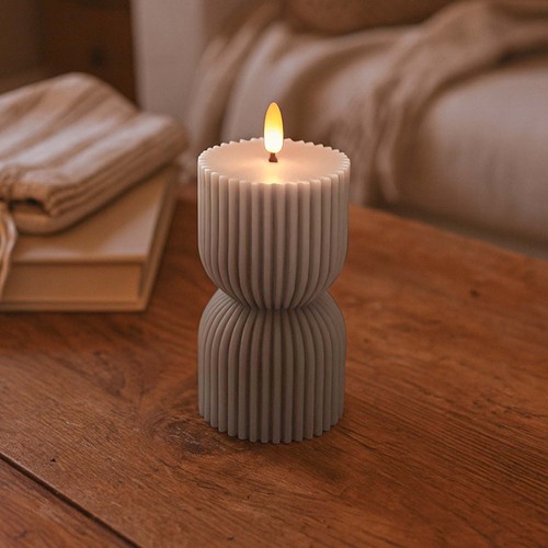 LED timglasljus 13,5cm, flammeffekt, grå - Ø7,5cm, timer