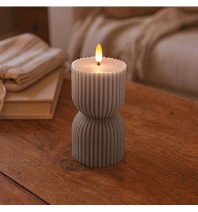 LED Timglas ljus 13,5cm, lågeffekt, grå - Ø7,5cm, fjärrkontroll, timer, äkta vax