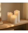 Sätt LED Blockljus 10cm hög, flameffekt, vit - Ø7,5cm, 10/12,5/15cm hög, fungerar m. fjärrkontroll, timer, äkta stearin