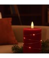 LED Blockljus 3 st set med ljusslinga, flameffekt - Ø7,5cm, 10/12,5/15cm hög, inkl. fjärrkontroll, timer, äkta stearin, Röd