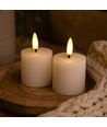LED Blockljus, 2 st, flameffekt, vit - 5cm hög, Ø5cm, fungerar med fjärrkontroll, äkta stearin