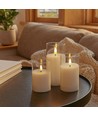 LED Blockljus set i glas Ø7,5cm, 3 st, flameffekt - Inkl. fjärrkontroll och timer, 10/12,5/15cm hög, äkta stearin