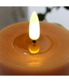 LED Blockljus 10cm hög, smält-look, flameffekt - Ø7,5cm, 10cm hög, fungerar m. fjärrkontroll, äkta stearin, vacker brun