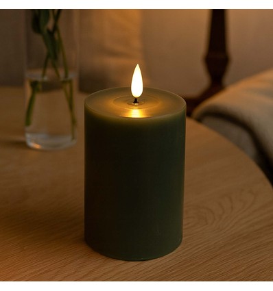LED blockljus 10cm, smält-look, flammeffekt - Ø7,5cm, grön