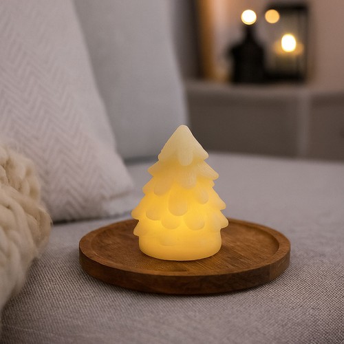 LED Julgran ljus, blinkande flameffekt, vit - Höjd 9cm, Ø6,5cm, äkta stearin