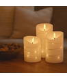 LED Blockljus 3 st set med ljusslinga, flameffekt - Ø7,5cm, 10/12,5/15cm hög, inkl. fjärrkontroll, timer, äkta stearin